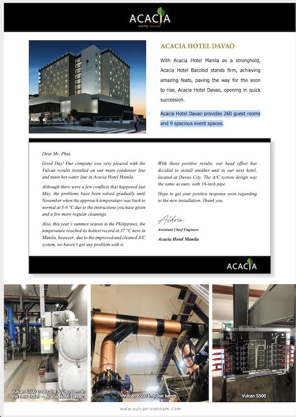 Vulcan Descaler for Acacia Hotel
